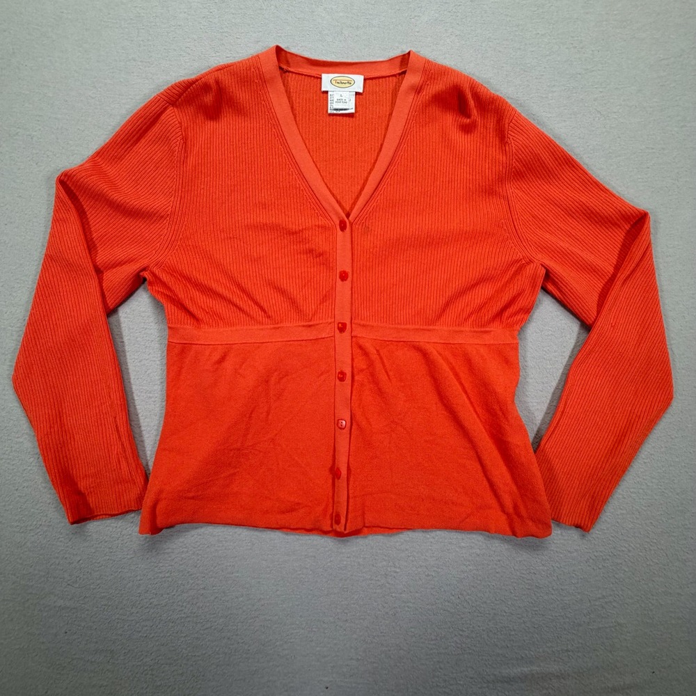 Talbots Cardigan Womens Large Good Orange Ribbed Empire Waist V-Neck Sweater